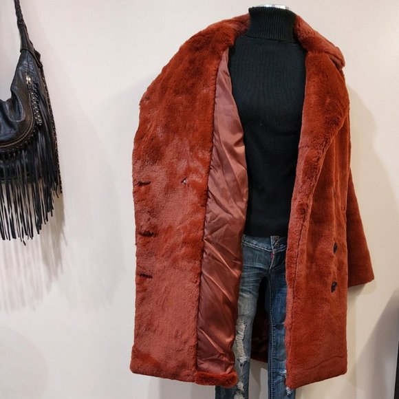 💥SHOWSTOPPER💥NATIVE YOUTH The Casia Luxurious Faux Mink Coat in Rust - Picture 11 of 16